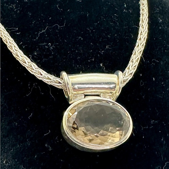 LORI BONN Vintage Smoky Quartz Sterling Silver Byzantine Chain Pendant Necklace - Picture 5 of 11